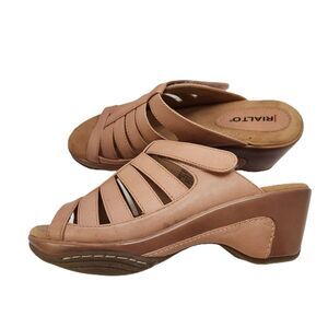 Rialto Valencia Wedge Slide Sandals – Women’s 9.5 | Rosewood Slip-On | Open Toe